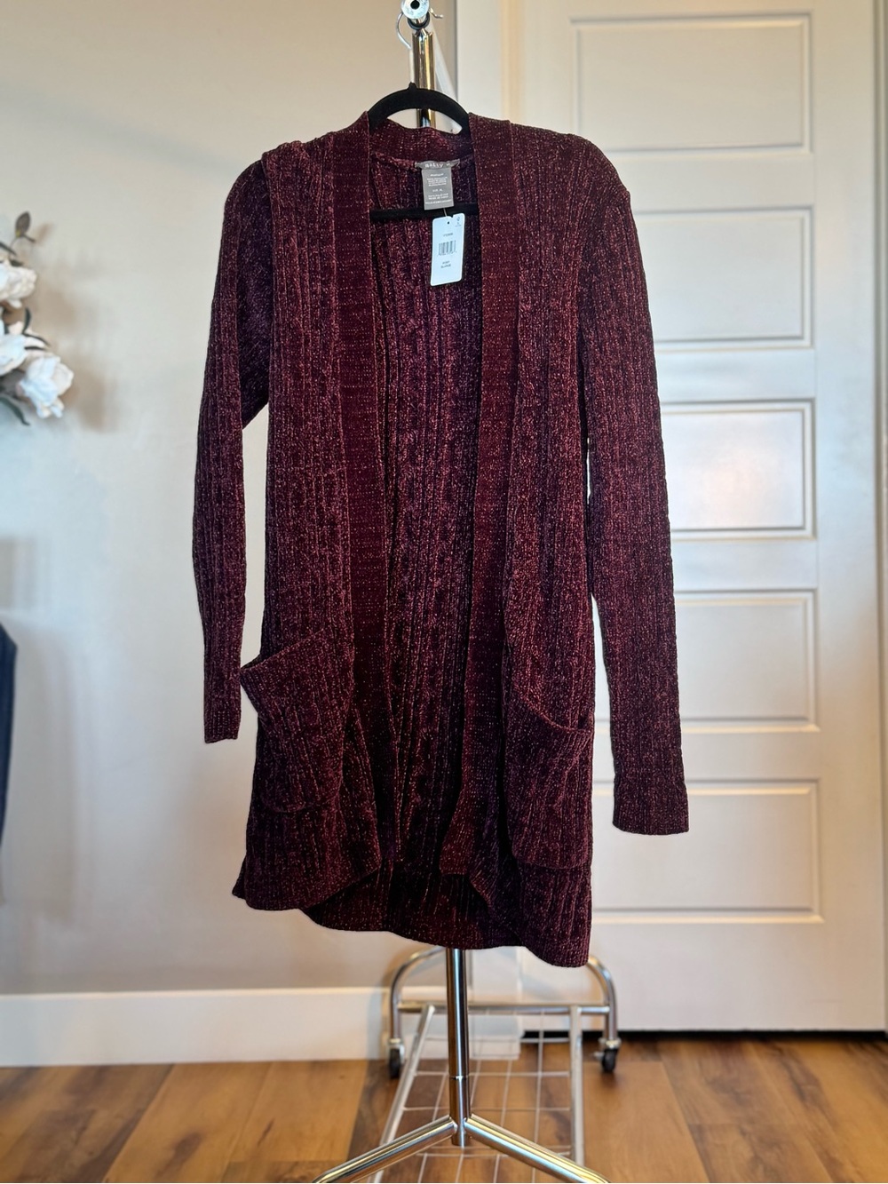 Matty M Burgundy Open-Front Chenille Cardigan